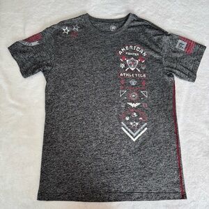 American Fighter Heathered Gray Tee with Red Accents and Stitching